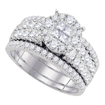 14k White Gold Princess Diamond Bridal Wedding Engagement Ring Set 1-1/2 Ctw - $2,200.00