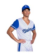 Playboy Baseball Player Costume Uniform Striped Jersey Pants Hat Blue PB160 - $94.99