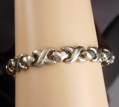 Wide San Marcos Bracelet - Vintage hugs kisses X O -  sterling link bracelet - s - £129.48 GBP