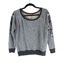 Knox Rose Womens Sweatshirt Embroidered Raglan Floral Scoop Neck Gray S - £6.26 GBP