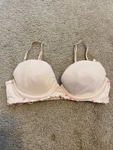 Beige Floral Print Lace Accent Lined Demi Bra Victorias Secret 34B - £7.60 GBP