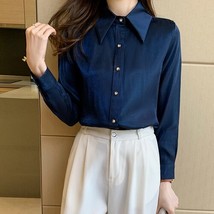 Korean Silk Women Shirts Satin Blouses Women Long Sleeve Shirts Tops Woman Silk  - £62.88 GBP