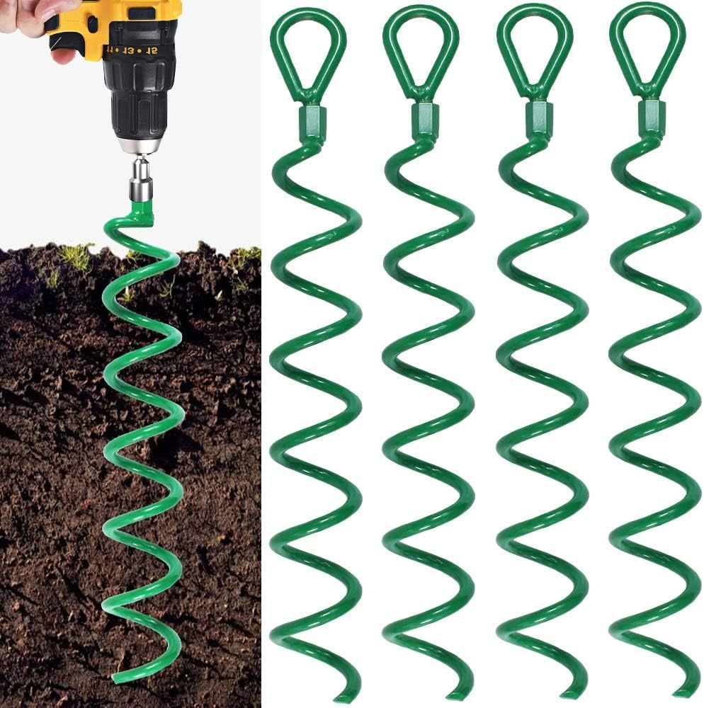 4 Pcs.18 Inch Spiral Ground Anchors Kit Green Metal Ground Stakes Dog Ti... - $35.94