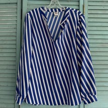 Anne Klein Woman&#39;s Shirt Blouse Sz M ~ Blue &amp; White ~ Long Sleeve - £14.38 GBP