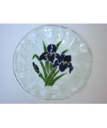 Fused Art Glass PURPLE IRIS Plate Signed 8.25 inch - £14.22 GBP