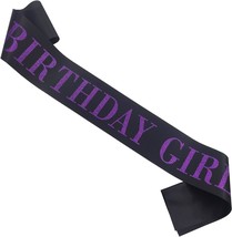 Birthday Girl Sash for Women Black Satin Purple Glitter Sash Happy Birth... - £17.76 GBP