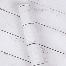 393.6&#39;&#39;X17.64&#39;&#39; Self-Adhesive Peel And Stick White Wallpaper Distressed Wood - £26.37 GBP