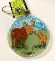 Handmade Fused Glass Ornament Suncatcher  Moose And Calf Alaska in Bottom - $13.85
