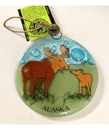 Handmade Fused Glass Ornament Suncatcher  Moose And Calf Alaska in Bottom - $255.23 MXN