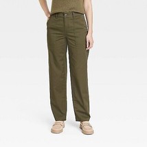 Women&#39;s Mid-Rise Slim Regular Fit Full Pants - A New Day Olive 10 - £18.73 GBP