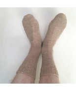 Alpaca Socks - Soft Warm Hand Knit Fair Trade Unisex Beige Alpaca Crew S... - £33.81 GBP