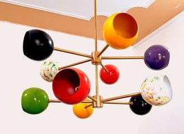 Eyeball Shade Brass Sputnik Chandelier 10 Painted Arm Double Pinwheel Chandelier - £426.49 GBP