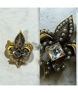 Vintage Style Fleur De Lis Brooch Pin with Rhinestones or choose Pearl O... - $12.24 CAD