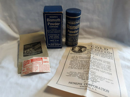 Vtg Drug Store Pharmacy Heneph&#39;s Bismuth Powder Tin In Box Blue White Vt... - $29.95