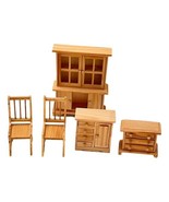 Dollhouse Miniature Furniture EHI Wood Dining Hutch 2 Chair 2 Dresser 1:... - $36.57