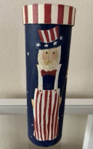 Uncle Sam Decoration Patriot Cylinder Box Primitive Rustic Americana US Flag - £10.44 GBP