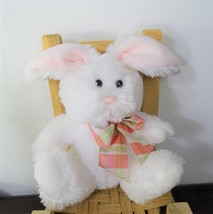 Hallmark White Easter Bunny Rabbit Stuffed Animal Plaid Bow Floppy Ears Plush - £14.01 GBP