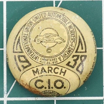 March 1938 United Automobile Workers of America Union Lithograph Pinback... - $39.99