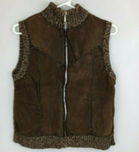 ERIKA Women&#39;s CAMEL Brown Leather &amp; Fabric Patchwork Sweater Vest Size M... - £15.32 GBP