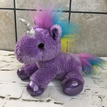 Sparkle Tales By Aurora Plush Unicorn Purple Glitter Eyes Colorful Mane Stuffed  - £7.81 GBP
