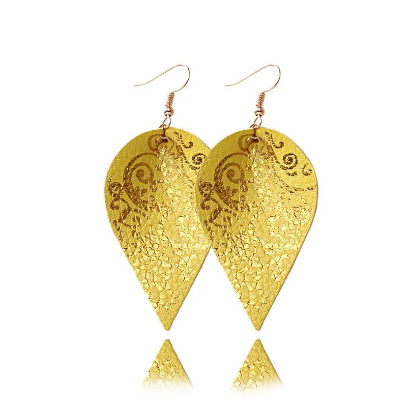  2x3 5cm pu leather water droplet drop earrings women statement jewelry earrings leaves thumb200