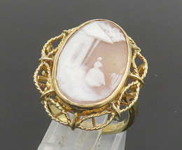 Authenticity Guarantee 
14K GOLD - Vintage Carved Shell Woman Scene Cameo Coc... - £470.75 GBP