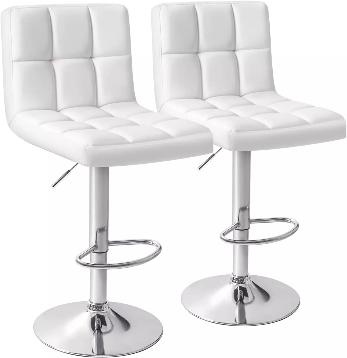 White Modern Dining Chair Set of 2: Adjustable Counter Height Swivel Bar... - $133.07 CAD