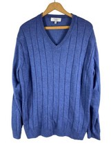 Turnbury Sweater Size XL Mens Blue V Neck Cable Knit Merino Wool Blend Soft - $736.52 MXN