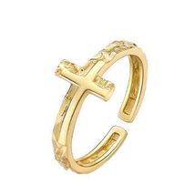 Silver 925 ring fashion jewelry sterling silver resizable rings gold plated cros - $31.00