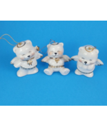 3 Porcelain Angel Teddy Bear White Gold Christmas Ornaments - $9.85