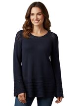 Style &amp; Co Women Industrial Blue Retro Fresh Knit-Pattern Bell-Sleeve Sw... - $19.79