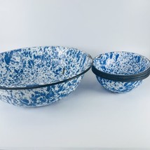Splatter Ware Enamel Blue white Graniteware Swirl Metal 5 Piece Bowls Set - $34.25