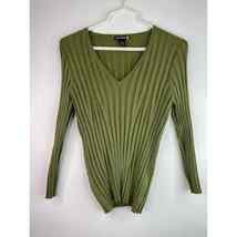 Sweaterworks Womens Silk V Neck Ribbed Stretch 3/4 Sleeve Shirt Size XL Green - £17.87 GBP