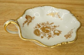 Vintage Porcelain China Barat Limoges France Gold Floral Nappy Handle Nut Dish - £22.94 GBP