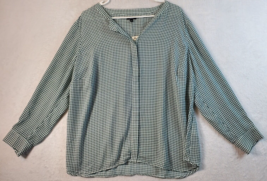 Talbots Shirt Womens Petites 2X White Green Polyester Long Sleeve Button... - $23.59