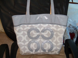 Coach Gray/White/Aqua W/Leather Tote - $117.53