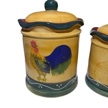 VTG ACK Tuscany Sunshine Country Rooster Hand Painted Canisters Set of 3 #85701 - £46.85 GBP