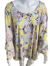 Multiples XL Slub Knit Georgette Multi Print Scoop Neck 3/4 Flounce Sleeve  - $29.04