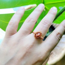 Dainty Handmade Rose Gold Salmon Stone Wire Ring, size 7 - $12.99