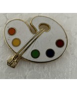 Vintage White Enamel Artists Painters Palette With Brushes Lapel Pin - $12.64 CAD