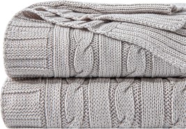 Ntbay 100% Pure Cotton Cable Knit Throw Blanket, Super Soft Warm, Silver Grey - £35.64 GBP