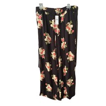 Loft Black Floral Wide Leg Pant Size Small NWT Elastic Drawstring waist New - $29.70