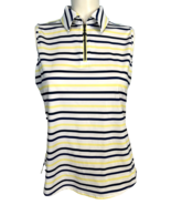 Belyn Key White, Blue, Yellow Striped Sleeveless Collared Golf Shirt Size S - $14.24