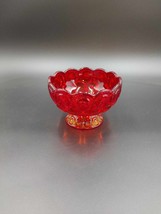 Vtg Red Amberina Moon and Stars Glass Pedestal Candy Dish Compote Bowl - £15.79 GBP