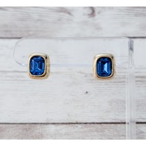 Vintage Earrings for Pierced Ears Gold Tone with Blue Center - £12.85 GBP