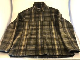 John Wayne Pullover Fleece Jacket Flannel  Plaid 1/4 Snap L Green - £15.58 GBP