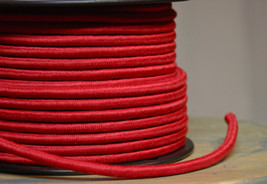 Red Cloth Covered 3-Wire Round Cord, 18ga. Vintage Lamps, Antique Lights... - $1.67