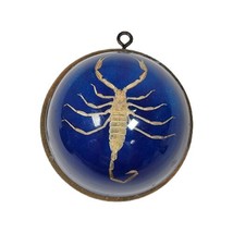 VINTAGE REAL SCORPION ROUND ACRYLIC LUCITE PAPERWEIGHT BLUE FELT BOTTOM ... - $37.37