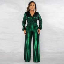 Golden Bronze Puff Sleeve Jumpsuit with VNeck for Women - £169.81 GBP+