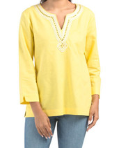 New Pappagallo Yellow Embellished Linen Tunic Blouse Size Xl $99 - £34.95 GBP